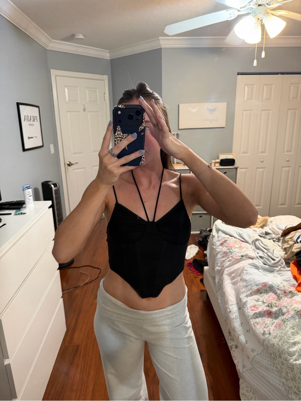 Women's Black Strappy Corset Crop Top